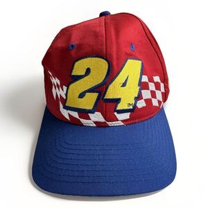 Vintage Jeff Gordon #24 NASCAR Snapback Hat Red & Blue Checkered Racing Hat